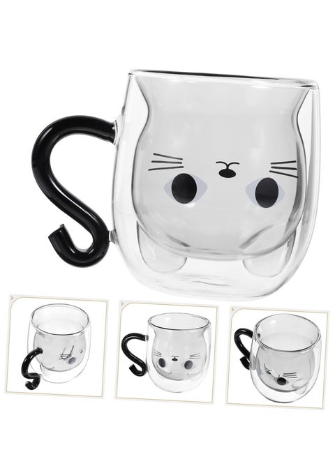 Double-Walled Cute Cat Glass – 290ml Borosilicate Coffee Mug with Handle & Spoon for Latte Macchiato, Cappuccino, Tea, and More