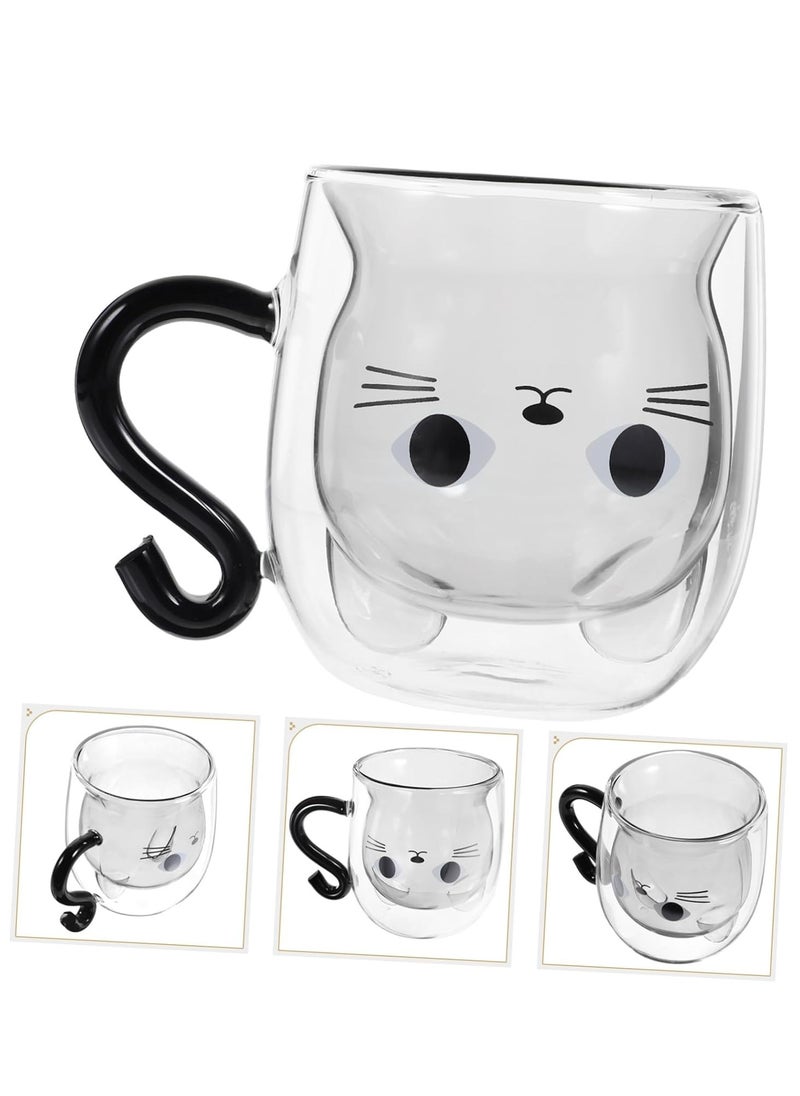 KCDMBUE Double-Walled Cute Cat Glass – 290ml Borosilicate Coffee Mug with Handle & Spoon for Latte Macchiato, Cappuccino, Tea, and More  - Image 1
