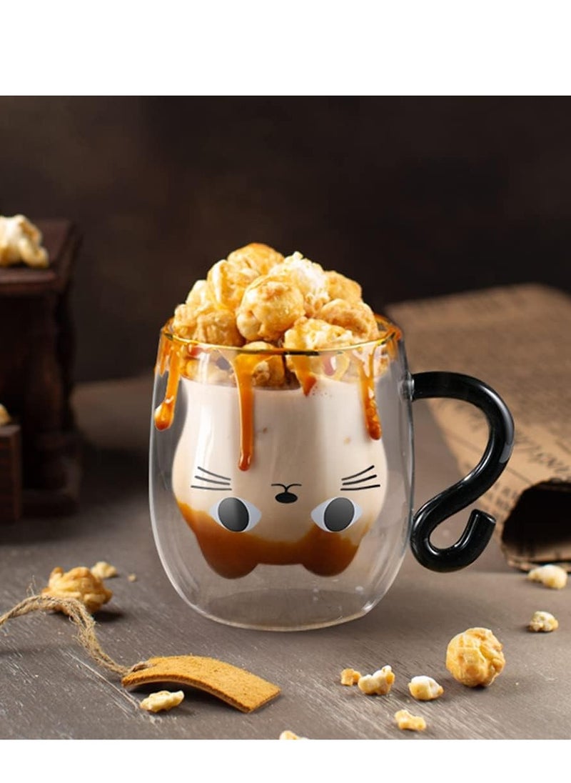 KCDMBUE Double-Walled Cute Cat Glass – 290ml Borosilicate Coffee Mug with Handle & Spoon for Latte Macchiato, Cappuccino, Tea, and More  - Image 2