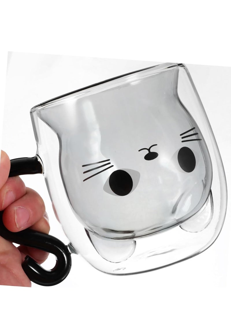 Double-Walled Cute Cat Glass – 290ml Borosilicate Coffee Mug with Handle & Spoon for Latte Macchiato, Cappuccino, Tea, and More