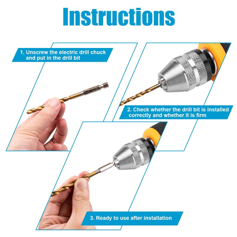 AUYAARS 19 PCS Hex Shank Drill Bit Set, 1/16"-1/4" HSS Titanium Coated Twist Bits for Metal Wood Plastic, 4241 High Speed Steel Small Quick Change Drill Bits with Holder - Image 5