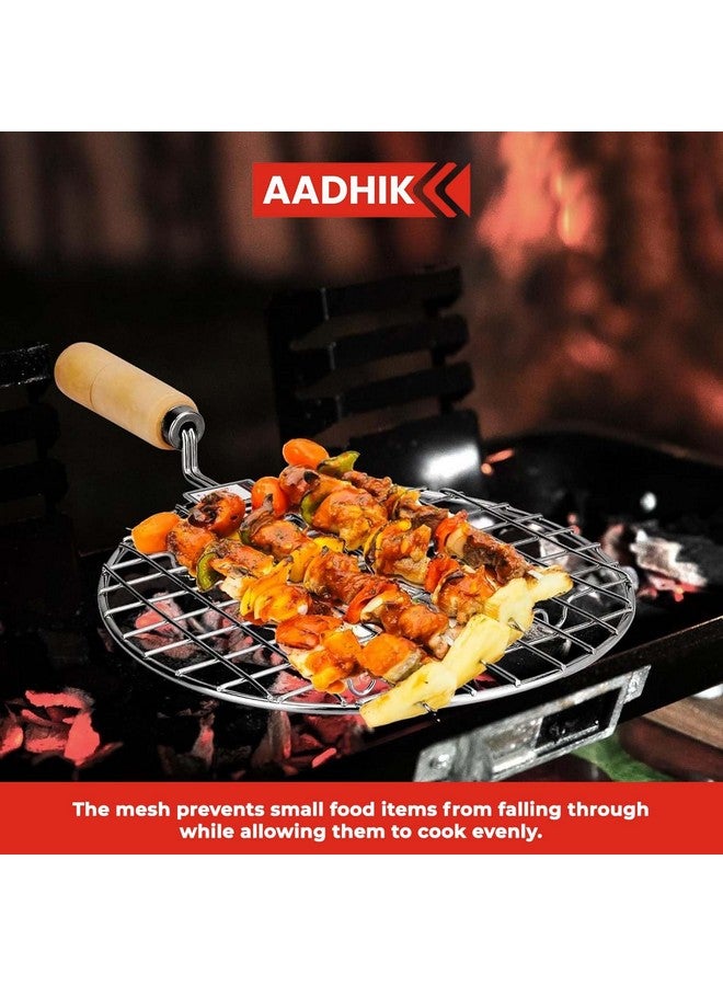 AADHIK AADHIK Papad Jali Roast, Paneer Grill, Roti Maker, Barbeque Round Jali Roaster Chapati Toast Grill Wooden Handle Vegetable tandoor net, Baigan Bharta  - Image 3
