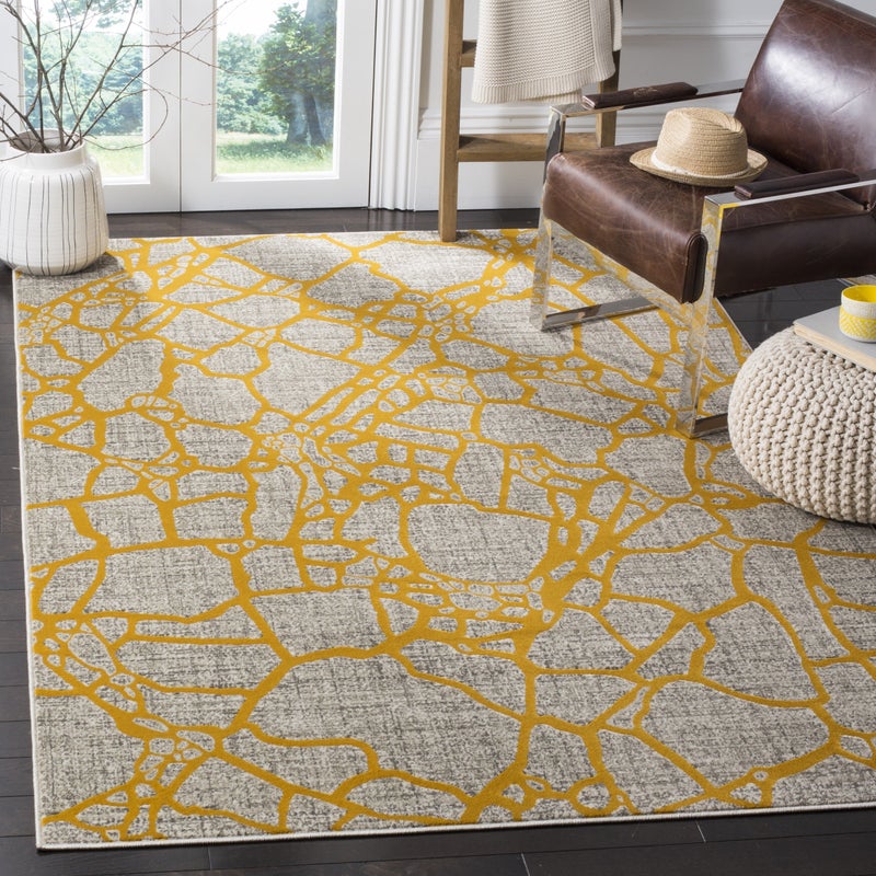 SAFAVIEH Porcello Collection Accent Rug 3 x 5 Light Grey Yellow Modern Abstract Design NonShedding Easy Care Ideal for High Traffic Areas in Entryway Living Room Bedroom PRL7737C