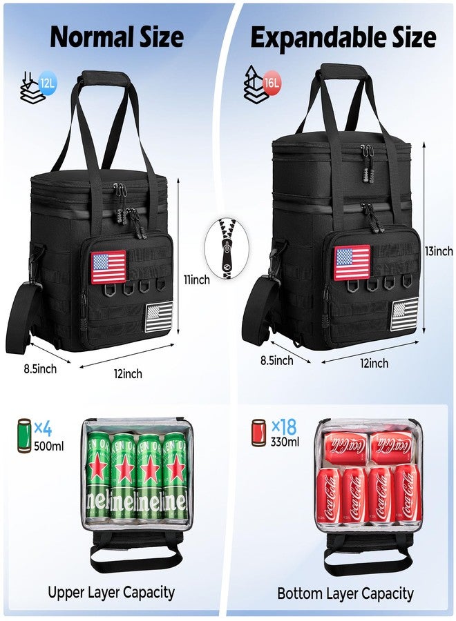 DOLOPL صندوق غداء DOLOPL للرجال، حقيبة غداء معزولة قابلة للتمدد باللون الأسود للرجال/النساء، حقيبة غداء تبريد كبيرة تكتيكية مانعة للتسرب ومقاومة للماء بسعة 16 لترًا مع حزام كتف قابل للتعديل للاستخدام في الهواء الطلق والنزهات والمكتب - Image 2