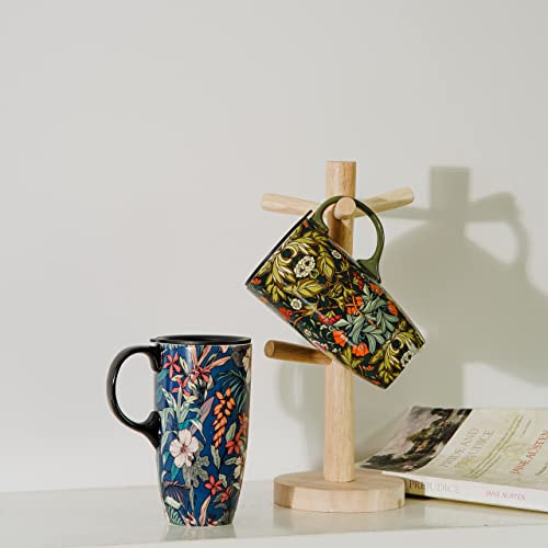 TZSSP Coffee Ceramic Mug Porcelain Latte Tea Cup With Lid 17oz.Blue and Green, 2PCS - Image 3