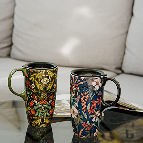 TZSSP Coffee Ceramic Mug Porcelain Latte Tea Cup With Lid 17oz.Blue and Green, 2PCS - Image 2