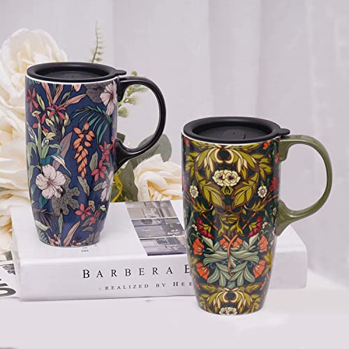 TZSSP Coffee Ceramic Mug Porcelain Latte Tea Cup With Lid 17oz.Blue and Green, 2PCS - Image 4