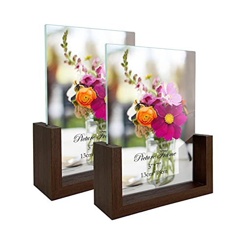 RLAVBL 5x7 Picture Frame Set of 2 Rustic Glass Photo Frames with Base for Tabletop Display