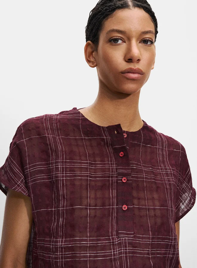 PARFOIS Checked Shirt With Linen