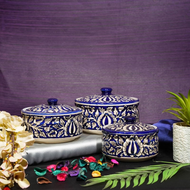 Caffeine طقم كسرولة مغلّف أزرق مصنوع يدويًا من كافيين - مجموعة من 3 - Image 1