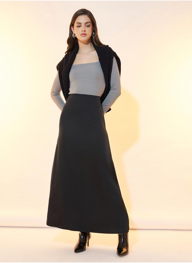 Take Two Solid Satin A-Line Maxi Skirt  - Image 1