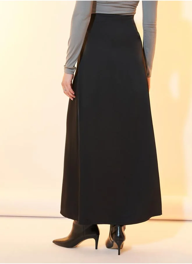 Styli Solid Satin A-Line Maxi Skirt