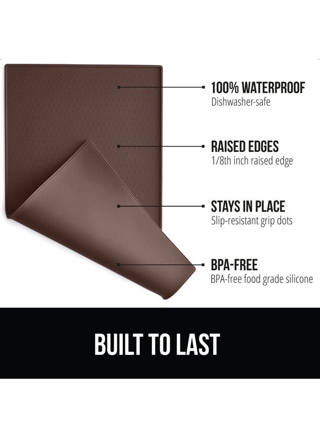 Gorilla Grip 100% Waterproof Raised Edge Bpa Free Silicone Pet Feeding Mat, Dog Cat Food Mats Contain Spills Protects Floors, Placemats For Cats And Dogs Water Bowl, Pets Accessories 32X24 Brown - Image 2