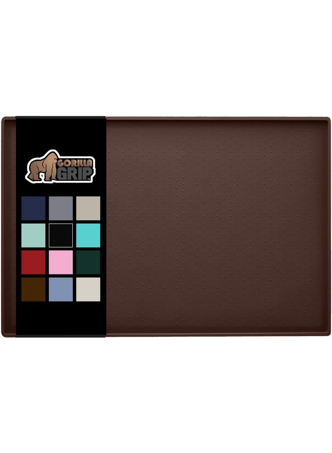 Gorilla Grip 100% Waterproof Raised Edge Bpa Free Silicone Pet Feeding Mat, Dog Cat Food Mats Contain Spills Protects Floors, Placemats For Cats And Dogs Water Bowl, Pets Accessories 32X24 Brown - Image 1