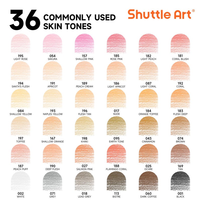Shuttle Art 36 Skin Tone Colored Pencils, Colored Pencils for Adult Coloring, Soft Core Color Pencil for Adults Kids Artists Beginners Drawing Coloring Sketching - Image 2