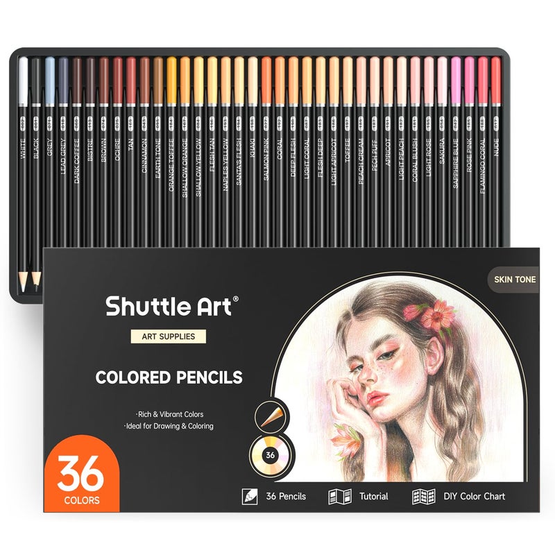Shuttle Art 36 Skin Tone Colored Pencils, Colored Pencils for Adult Coloring, Soft Core Color Pencil for Adults Kids Artists Beginners Drawing Coloring Sketching - Image 1