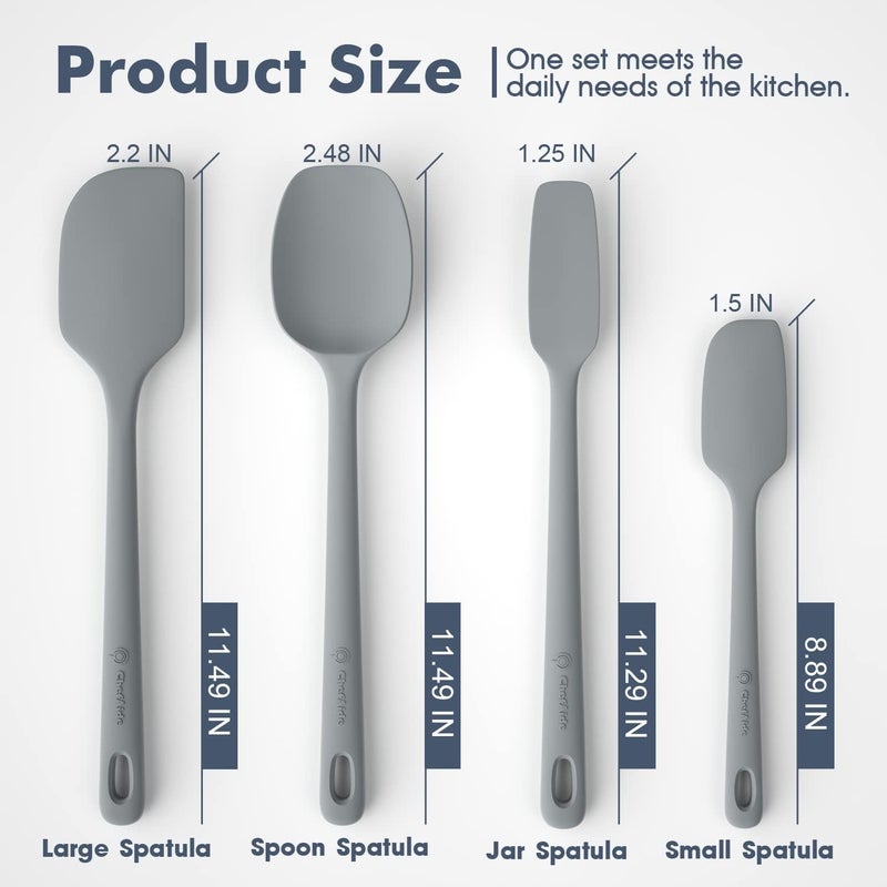 ChefAide 4 Pieces Silicone Spatula Set, Food Grade Rubber Spatula, Upgrade Strong Handle with Ergonomic Grip, Heat Resistant for Nonstick Cookware, Cooking - Image 2