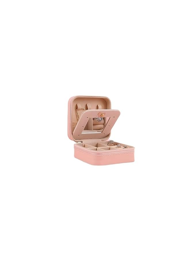 PROMASS Jewelry Box organizer Pink - Small/Mini Travel portable Jewelry Box/Case with Mirror for Women and Girls Necklaces Earrings Rings Bracelet Storage with in-built Mirror - PINK - Image 2