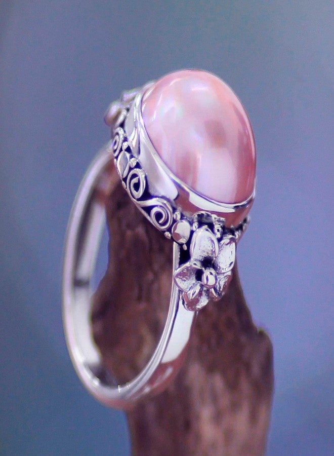 NOVICA Artisan Handmade Pearl Flower Ring Floral Sterling Silver Cocktail Pink Indonesia Birthstone [crownbezel 0.4 in H x 0.6 in Diam. Band Width 3 mm W] ' Love Moon' - Image 4
