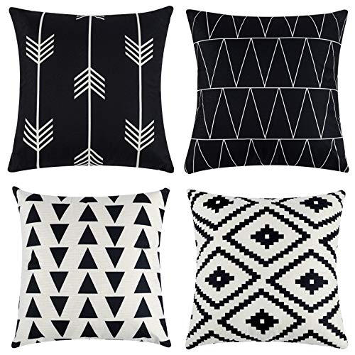 Tosewever Set of 4 Decorative Geometric 18 x 18 Inches Throw Pillow Covers - Modern Pattern Linen Square Pillow Cushion Case for Sofa Couch Bed Home Outdoor Car (18" x 18", Black) - Image 1