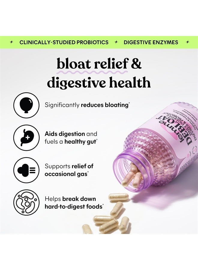 Lemme Debloat 3 في 1 بريبايوتيك وبروبيوتيك وإنزيمات هضمية لتخفيف الانتفاخ والغازات - 2 بروبيوتيك تم دراستهم سريريًا مع 5 إنزيمات هضمية لتحسين الهضم للنساء والرجال، نباتي، 60 قرصًا - Image 2