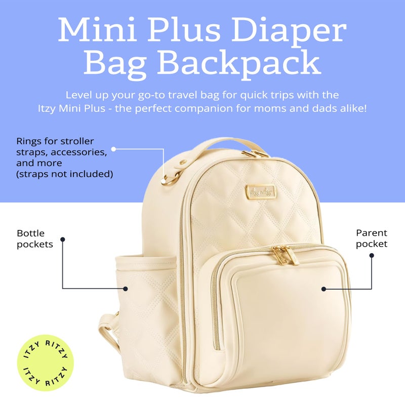 Itzy Ritzy Mini Diaper Bag Backpack â€“ Chic, Compact Mini Plus Backpack with Changing Pad, 10 Pockets (6 Internal, 4 External), Grab-Top Handle & Rubber Feet (Milk & Honey) - Image 2