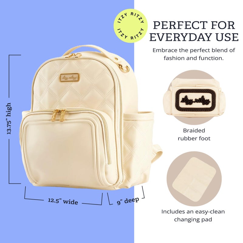 Itzy Ritzy Mini Diaper Bag Backpack â€“ Chic, Compact Mini Plus Backpack with Changing Pad, 10 Pockets (6 Internal, 4 External), Grab-Top Handle & Rubber Feet (Milk & Honey) - Image 4