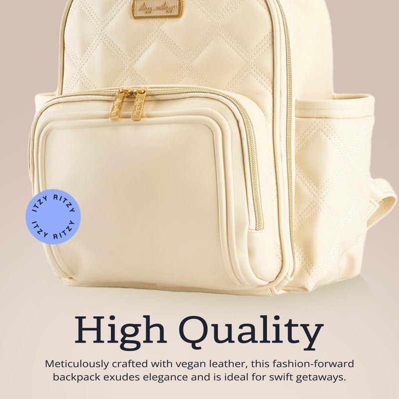 Itzy Ritzy Mini Diaper Bag Backpack â€“ Chic, Compact Mini Plus Backpack with Changing Pad, 10 Pockets (6 Internal, 4 External), Grab-Top Handle & Rubber Feet (Milk & Honey) - Image 5