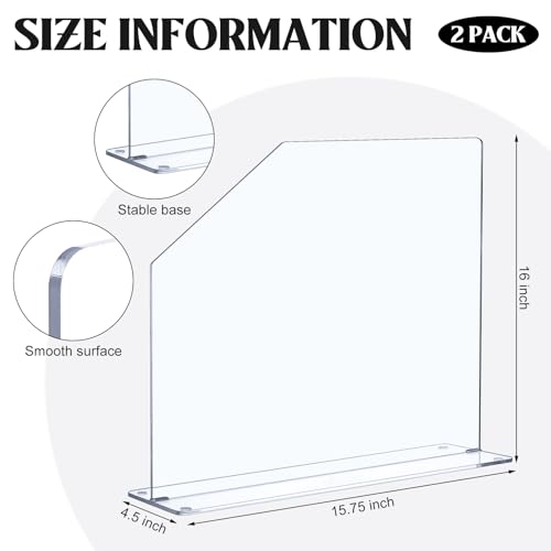 Vesici 2 Pcs Clear Acrylic Sink Splash Guard Freestanding Panel Barrier with Easy Reach Cutaway Kitchen Guard Protective Splatter Barrier for Home Hospital1575 Length 16 Height 45 Base - Image 3