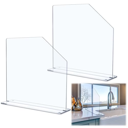 Vesici 2 Pcs Clear Acrylic Sink Splash Guard Freestanding Panel Barrier with Easy Reach Cutaway Kitchen Guard Protective Splatter Barrier for Home Hospital1575 Length 16 Height 45 Base - Image 1
