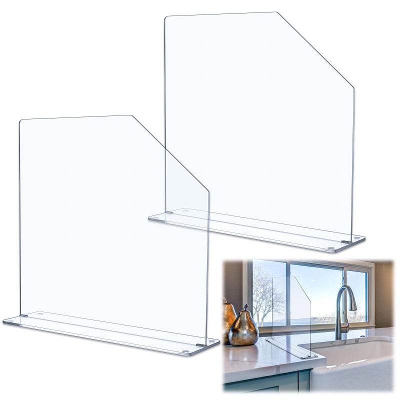 Vesici 2 Pcs Clear Acrylic Sink Splash Guard Freestanding Panel Barrier with Easy Reach Cutaway Kitchen Guard Protective Splatter Barrier for Home Hospital1575 Length 16 Height 45 Base - Image 2