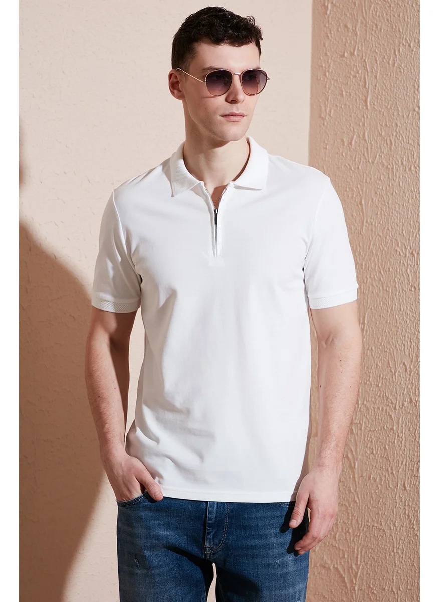 بوراتي Cotton Regular Fit Half Zipper Polo Neck T Shirt Men's Polo Neck T Shirt 5903008