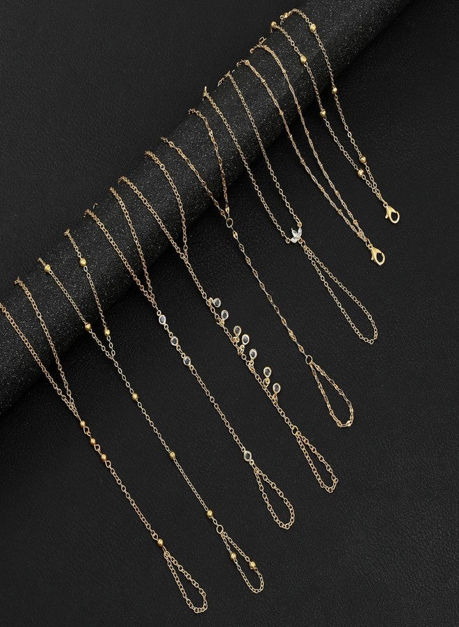 Tornito 9Pcs Hand Chain Bracelet for Women 18k Gold Plated Ring Bracelet Cubic Zircon Bead Flower Finger Bracelet Hand Jewelry Gold Tone Size Adjustable - Image 3