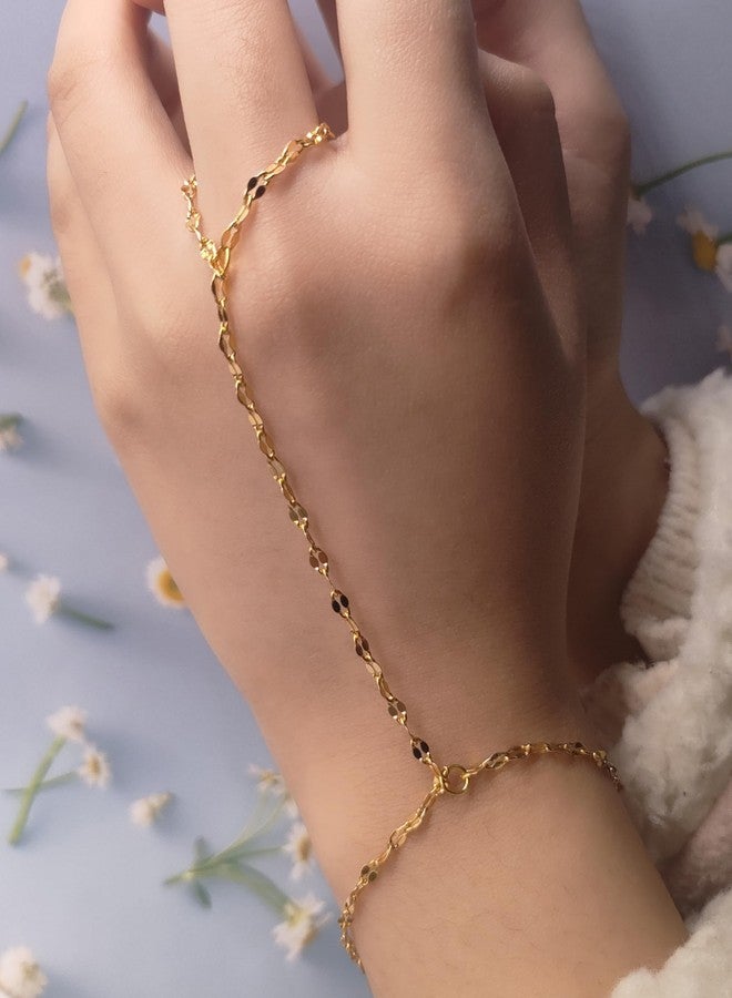 Tornito 9Pcs Hand Chain Bracelet for Women 18k Gold Plated Ring Bracelet Cubic Zircon Bead Flower Finger Bracelet Hand Jewelry Gold Tone Size Adjustable - Image 4