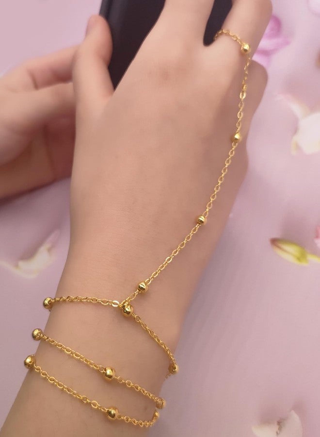 Tornito 9Pcs Hand Chain Bracelet for Women 18k Gold Plated Ring Bracelet Cubic Zircon Bead Flower Finger Bracelet Hand Jewelry Gold Tone Size Adjustable - Image 5