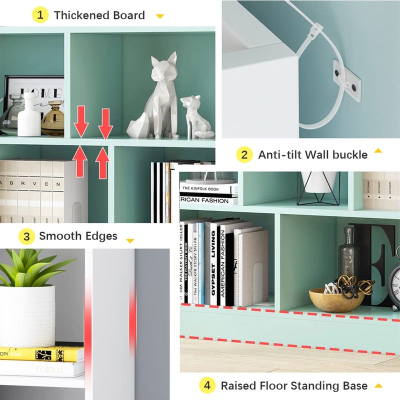 IOTXY Open Shelf Low Bookcase - Wooden 3-Tier Floor Standing Display Cabinet Organizer with Base, 5 Cubes Short Horizontal Bookshelf in Pear Yellow - Image 3