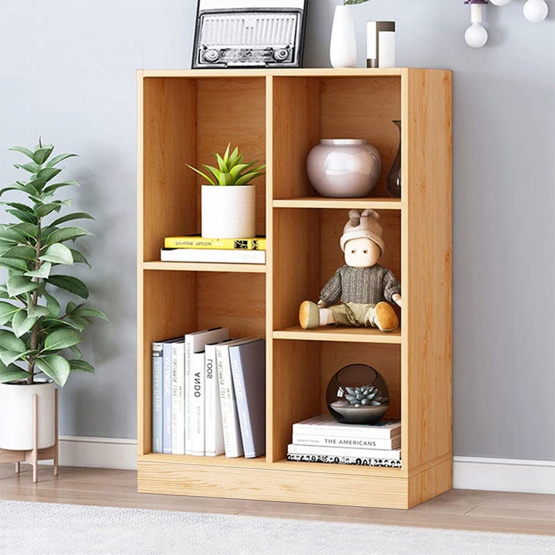 IOTXY Open Shelf Low Bookcase - Wooden 3-Tier Floor Standing Display Cabinet Organizer with Base, 5 Cubes Short Horizontal Bookshelf in Pear Yellow - Image 1