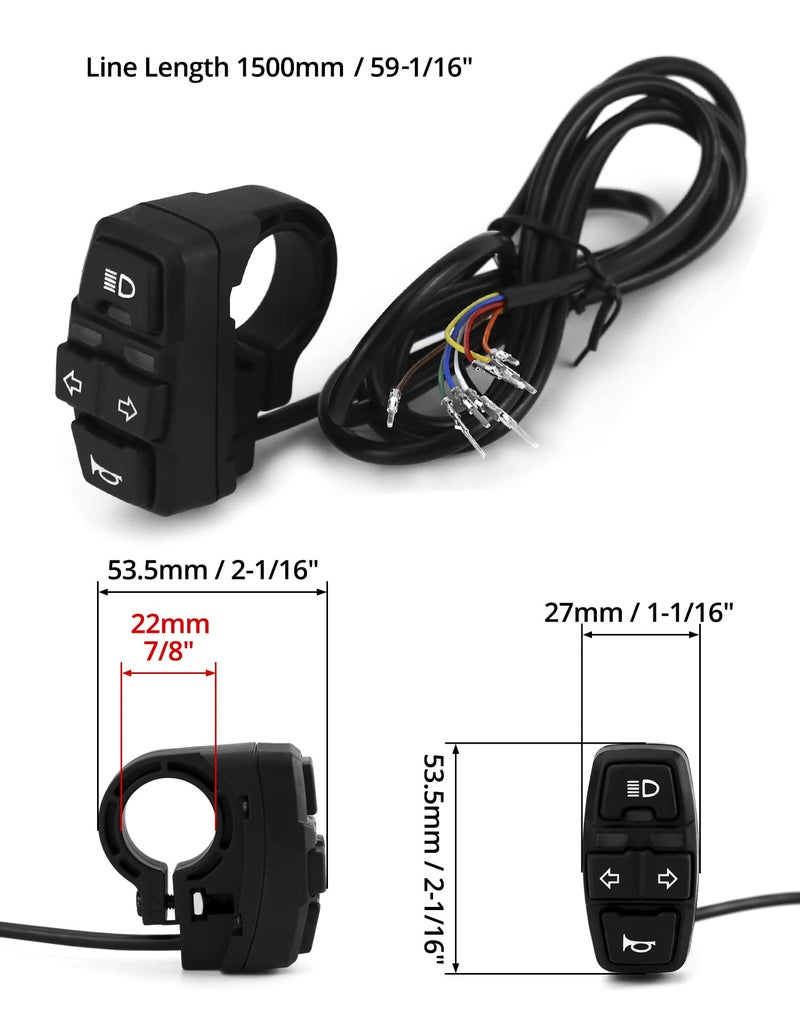 QWORKÂ® 3 in 1 Motorcycle Handlebar Control Switch - Headlight, Turn Signal, Horn Mount on 22mm 7/8 Inch Handlebar for Motorbike, Electric Bike, E-Scooter - Image 3