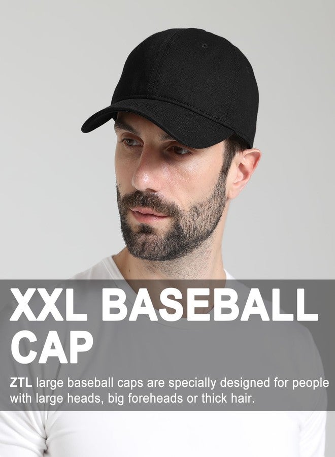 Ztl Oversize XL XXL Baseball Cap for Men Big Heads, Large Cotton Baseball Hat, Unstructured Plain Dad Cap Adjustable 23.5"-26" Black - Image 3