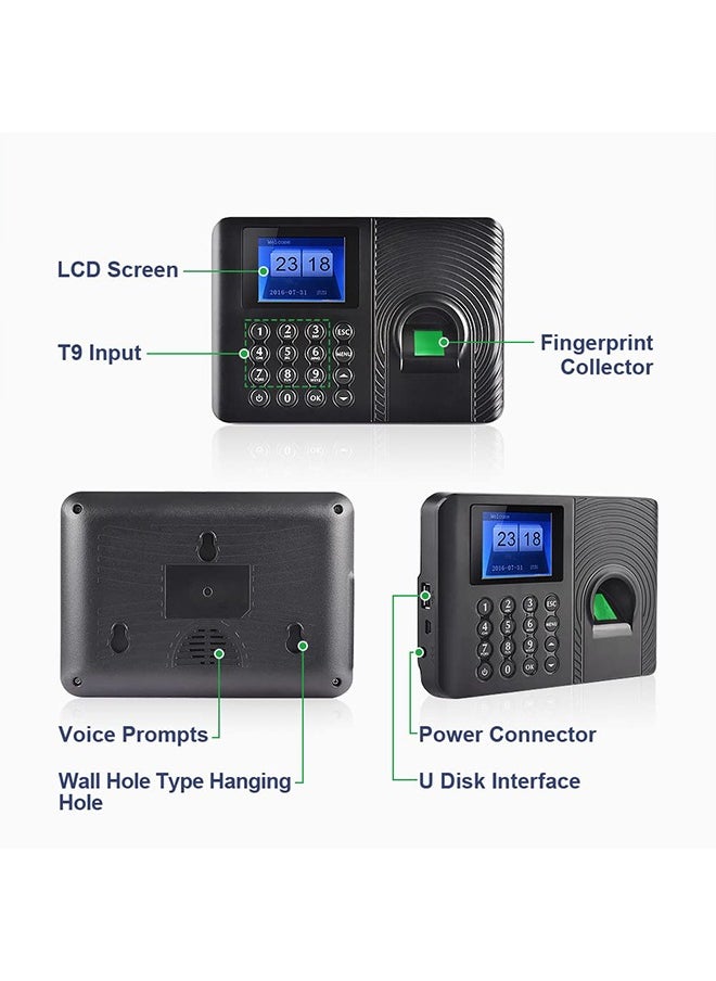 Generic - Intelligent Biometric Fingerprint Password Attendance Machine Employee Checking-in Recorder 2.4 inch TFT LCD Screen DC 5V Time Attendance Clock - Image 1