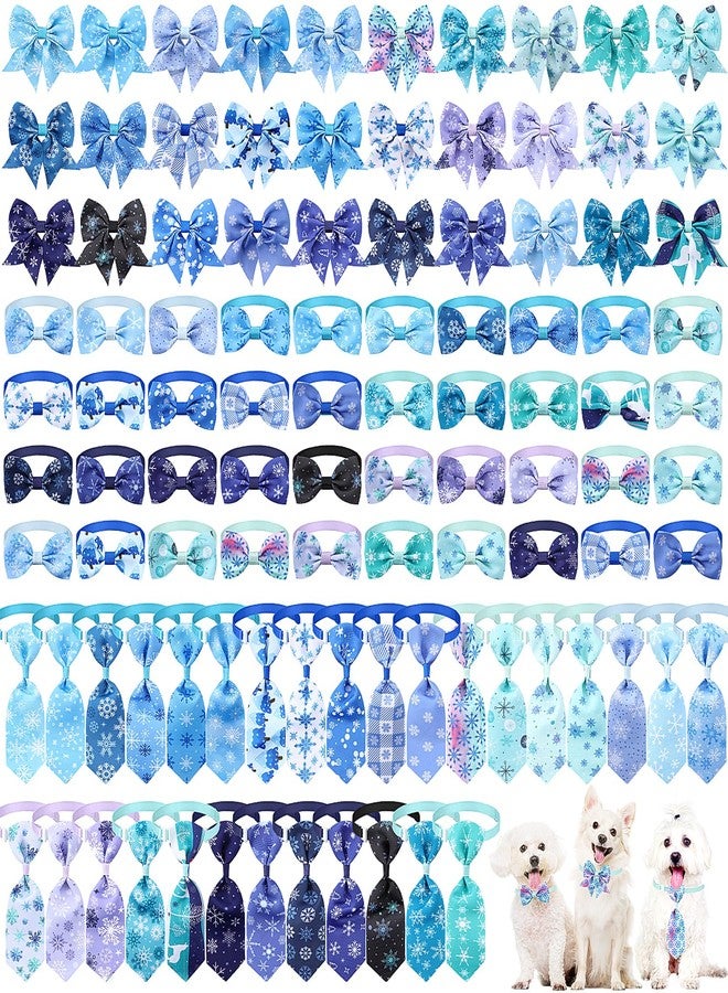 Reginary 100 Pieces Dog Bow Tie Collar Set Include 40 Dog Neckties, and 30 Puppy Bowties, 30 Collar Flowers, Adjustable Pet Ties Grooming for Small Medium Cats Pets Supply(Winter) - Image 1