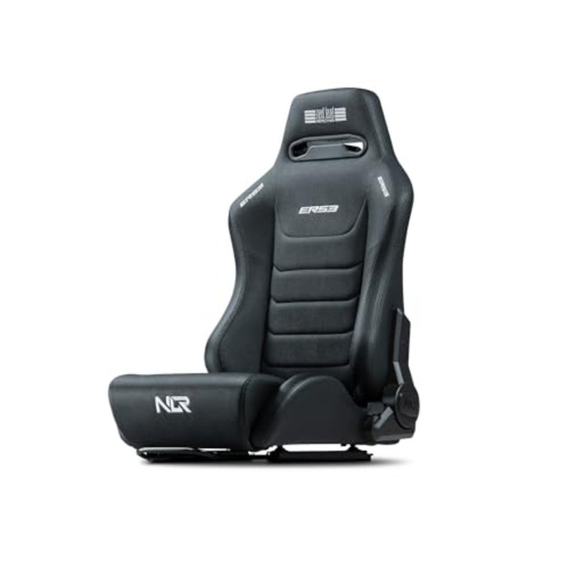 Gaming cockpit seat for sim racing setups, premium black vinyl with reinforced steel frame, ergonomic reclining design for extended comfort and precise posture control - Image 1