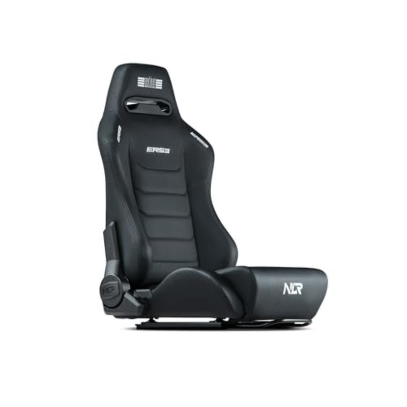 Gaming cockpit seat for sim racing setups, premium black vinyl with reinforced steel frame, ergonomic reclining design for extended comfort and precise posture control - Image 3