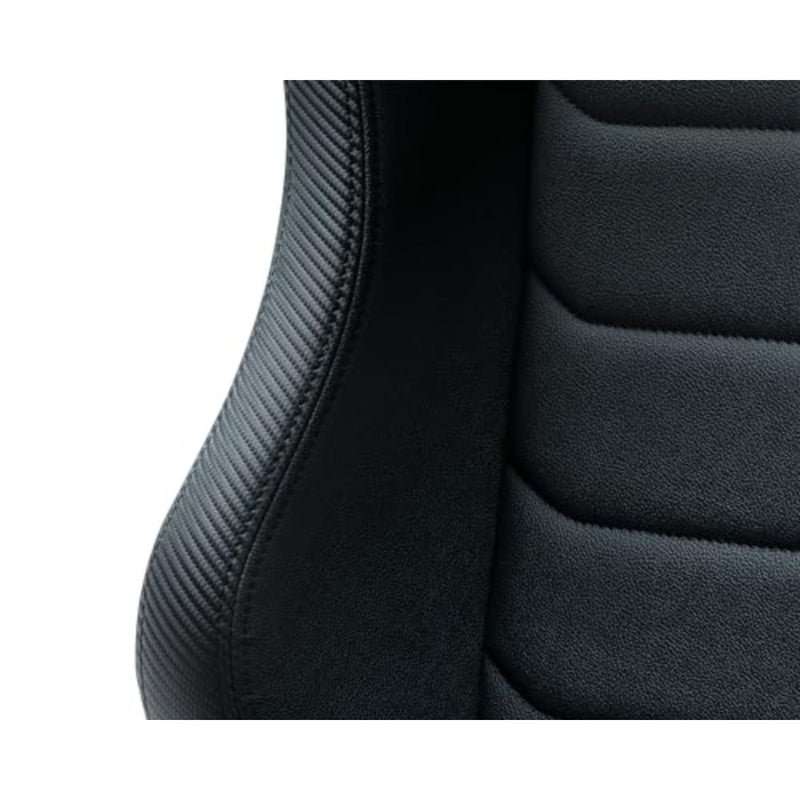 Gaming cockpit seat for sim racing setups, premium black vinyl with reinforced steel frame, ergonomic reclining design for extended comfort and precise posture control - Image 5