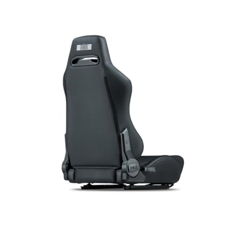 Gaming cockpit seat for sim racing setups, premium black vinyl with reinforced steel frame, ergonomic reclining design for extended comfort and precise posture control - Image 4