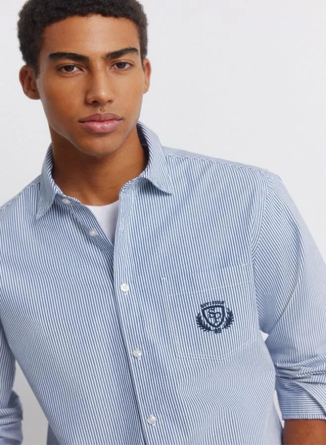 Springfield  Striped regular fit long sleeve 100% cotton poplin shirt with embroidered pocket and mother-of-pearl button for Men | Best Price UAE