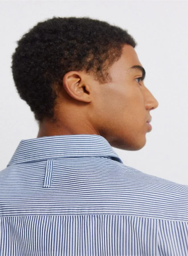 Springfield  Striped regular fit long sleeve 100% cotton poplin shirt with embroidered pocket and mother-of-pearl button for Men | Best Price UAE