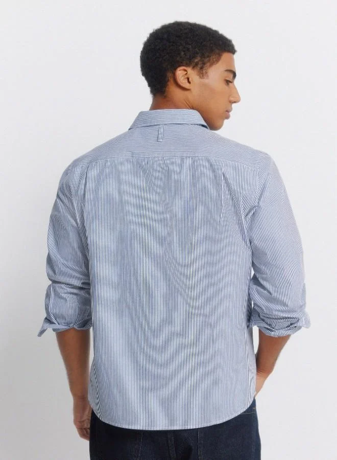 Springfield  Striped regular fit long sleeve 100% cotton poplin shirt with embroidered pocket and mother-of-pearl button for Men | Best Price UAE