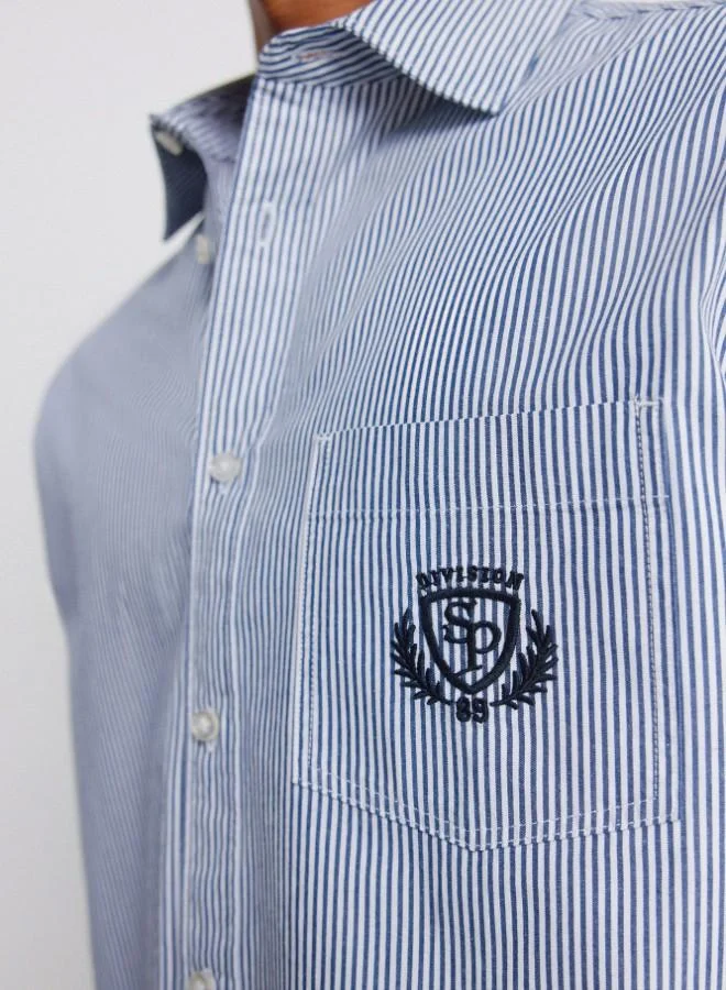 Springfield  Striped regular fit long sleeve 100% cotton poplin shirt with embroidered pocket and mother-of-pearl button for Men | Best Price UAE