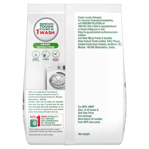 Ariel Matic Detergent Powder Front Load - 2kg | Removes 100 Tough Stains in 1 wash | Specially Designed for Washing Machines | Fresh Fragrance - Image 2